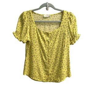 Elodie Yellow with Purple Flowers Adorable Top Size M Medium
